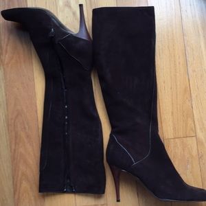 Elie Tahari Victoria High Boot. SUEDE, Dark Brown